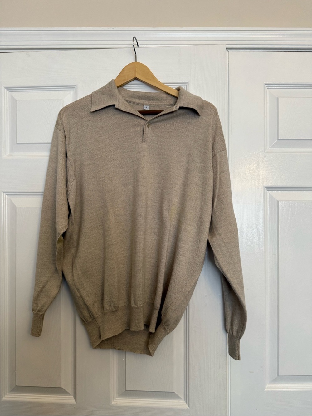 Men's V-Neck Polo Sweater in Taupe